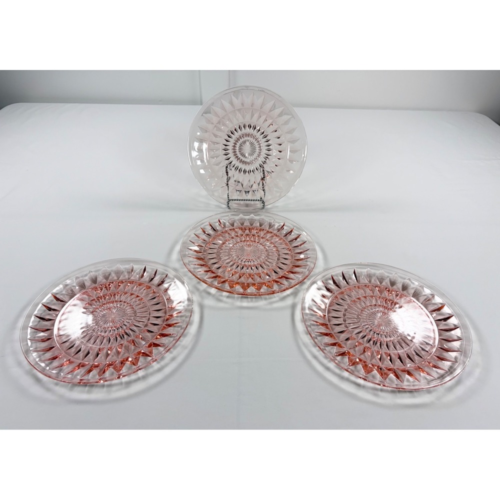 Set of 4 Vintage Jeannette Windsor Diamond Pink Depression Glass 9" Dinner Plate